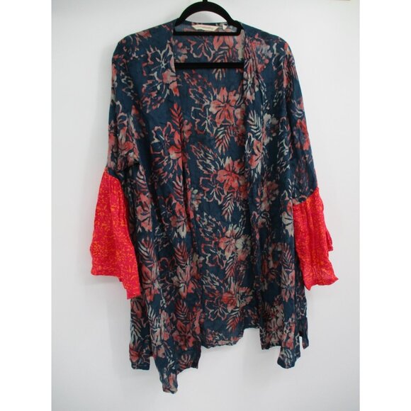 Soft Surroundings Womens Topper XL Sheer Open Cardigan Red Blue Floral Ladies XL - Picture 1 of 15
